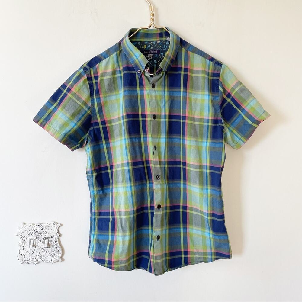 Lords of Harlech Green Summer Madras Plaid Short Sleeve Button Down Shirt M